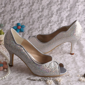 Scarpe da Festa <span class=keywords><strong>Argento</strong></span> con Tacco Medio e Punta Aperta per <span class=keywords><strong>Donna</strong></span> - Product Image 3