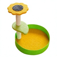 Arbre à chat en peluche vert en gros avec plateforme tournesol, lit rond pour chat et jouet pompon pour chats d'intérieur et chatons, en bois et sisal