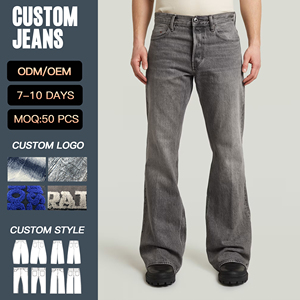 YUCE <strong>Clothing</strong> Manufacturers Full customizable Flare Denim Jeans Gray Washed Straight Vintage <strong>Men</strong> Jeans Streetwear Pants - Product Image 1