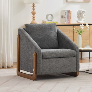 Fauteuil de loisirs moderne en tissu rembourré avec cadre latéral en bois, assise et dossier rembourrés, doux et écologique, pour salon et chambre à coucher - Product Image 1
