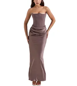 New Sexy Fishbone Bra Backless Dress Summer and Spring Autumn Velvet Floor-Length Evening Dress