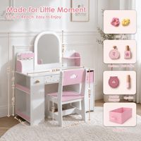 Ensemble Coiffeuse Moderne en Bois pour Enfants avec Miroir Lumineux 3 Couleurs, Meuble de Rangement, Table de Maquillage Princesse et Chaise pour Chambre à Coucher - Vente en Gros