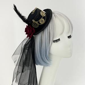 هالوين ستيمبانك والعتاد ريشة شبكة الظلام زهرة تأثيري قبعة هالوين أغطية الرأس الزينة - Product Image 6