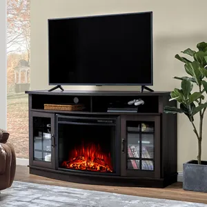 现代电壁炉为您的客厅设计电视柜豪华弧形橱柜木质家具