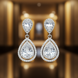 Orecchini a goccia in cristallo bianco champagne con montatura in argento 925, orecchini a goccia classici da sposa per donna - Product Image 2