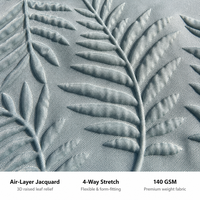 Rideau de douche Air Layer extensible dans 4 directions, motif feuille, 183x183cm, 140GSM, 10 œillets, tissu texturé, décoration de salle de bain