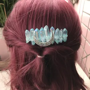 Peines para <span class=keywords><strong>el</strong></span> <span class=keywords><strong>Cabello</strong></span> <span class=keywords><strong>con</strong></span> Alambre de Latón y Cristales de Cuarzo de Colores, Tiara de Gemas de Cristal Reiki, Joyería para Fiestas, Bodas, Brujería, Mujeres - Product Image 6