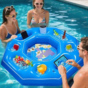 Inflatable Game <b>Table</b> With Cup Holders For Pool <b>Parties</b> Vinyl Floating Chess Board And Drink Cooler Float - Product Image 3
