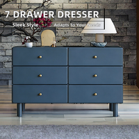 Commode moderne à 6 tiroirs avec poignées dorées, grand meuble de rangement en bois bleu pour la maison, la chambre, la salle à manger, le couloir, hauteur réglable