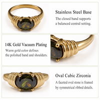 Bague unie pour femme en zircone cubique ovale avec placage sous vide en or 14K et design à épaule côtelée pour usage quotidien