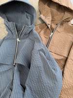 Veste de randonnée imperméable coupe-vent en polyester et nylon avec demi-fermeture éclair, capuche intégrée, pour homme