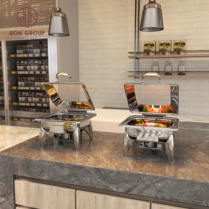 Equipo de <span class=keywords><strong>Buffet</strong></span> Moderno Cuadrado, Recipiente para Calentar Comida de Acero Inoxidable con Tapa de Vidrio, para Uso Comercial en Hoteles y Restaurantes - Product Image 4