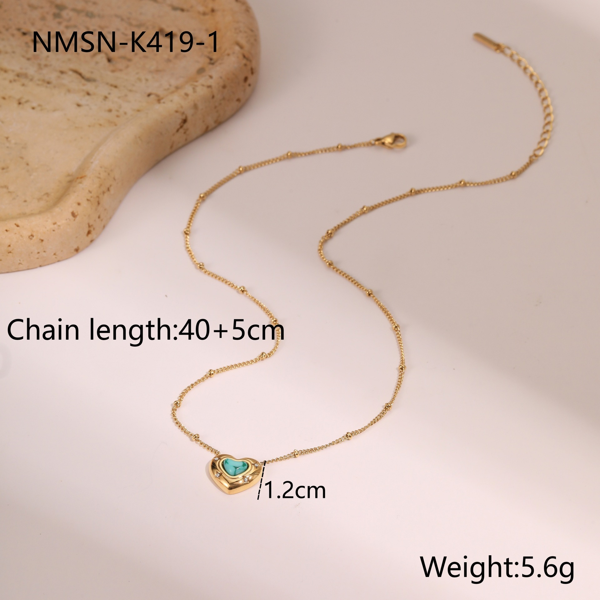 สร้อยคอสีเขียวอมฟ้าทอง Nmn-k419-1