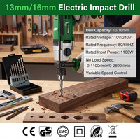 Taladro percutor eléctrico profesional con cable de 1100W, 13/16mm, velocidad variable, herramienta eléctrica manual de alta resistencia, taladro percutor de mano.