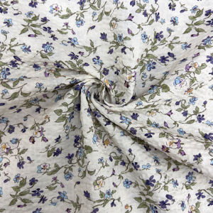 Tissu Seersucker 100% Coton Imprimé Floral Fin 80GSM 80S Violet Bleu Léger Respirant En Stock Vente en Gros pour Robe - Product Image 3