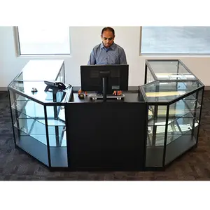 Full Vision Retail Convenience Store Glass Display Showcase Lockable Cash Desk Checkout Counter with Led Light