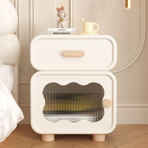 Comodino Moderno in Legno Massello di Pino con 2 Cassetti, Bianco, Piccolo Comodino Intelligente <span class=keywords><strong>per</strong></span> Bambini, <span class=keywords><strong>per</strong></span> Camera da Letto e Appartamento - Product Image 1