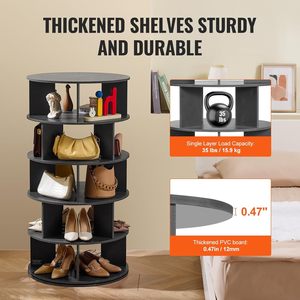 Rotating Shoe Rack Round 5 Layer Black <b>Storage</b> Stand Space Saving Home Use - Product Image 3