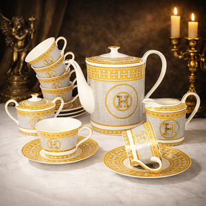 "एच" मार्क मोज़ेक डिजाइन रूपरेखा 8 "10" "पोसिलन फ्लैट प्लेट की हड्डी में सोने के गोल आकार फ्लैट प्लेट हड्डी डिश बड़ी प्लेट - Product Image 3