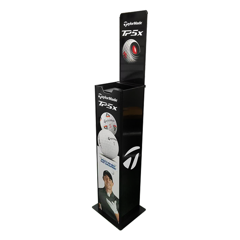 Golf Ball Lift Bucket Automatic Storage Bin, Featuring a Black square Metal Display Rack with a Spring Mechanism.