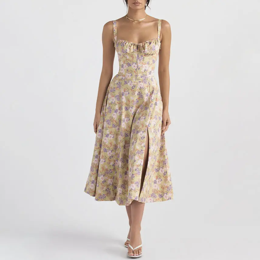 Novidades, vestidos de algodão femininos casuais, lindos vestidos longos de verão com estampa floral