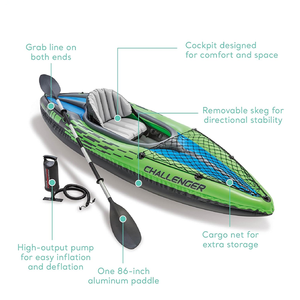Bote Inflable Individual Tipo Canoa y Kayak con Asiento Ajustable y Respaldo, Bote Inflable para Remar y Navegar - Product Image 3