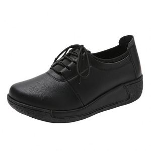 Chaussures de course compensées à lacets pour femmes grandes tailles, style mocassins antidérapants à semelle épaisse, pour l'automne - Product Image 1