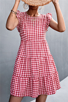 Robe Courte à Carreaux Rose pour Femme, Manches Volantées, Décontractée, Coupe Évasée, Vêtements d'Été – Fournisseur de Vêtements de Boutique en Gros