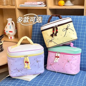 Makeup Bag Large Capacity Portable <b>Cosmetic</b> <b>Organizer</b> With Bow Design For Travel And Skincare Storage - Product Image 1