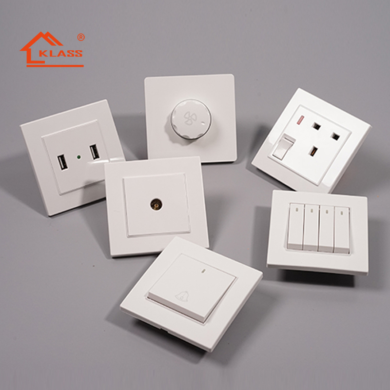 KLASS Electrical Accessories Plug Power Socket Electric Light Push Button Switch White British Standard 220V 16A Pc Free SDK