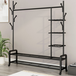 Clothing Garment <strong>Rack</strong> <strong>Coat</strong> Organizer Storage Shelving Unit Entryway Storage <strong>Shelf</strong> with 2-Tier Metal <strong>Shelf</strong> in Black - Product Image 3
