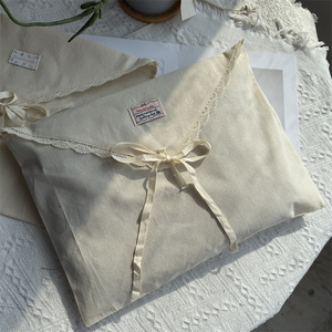 Bolsa de algodón tipo sobre con etiqueta personalizada CH, con lazo de cinta y ribete de encaje, bolsa con solapa de algodón muselina, embalaje para ropa, bolsa guardapolvo de algodón - Product Image 5