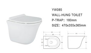 Piège en P <span class=keywords><strong>suspendu</strong></span> CeramicToilette Bidet à chasse d'eau sans monture <span class=keywords><strong>WC</strong></span> Citerne dissimulée Salle de bain Ensemble de cuvette de toilette Toilette suspendue - Product Image 6