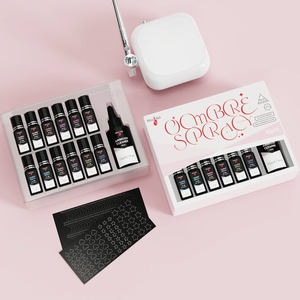 En Gros Peinture Acrylique Aérographe Effet Ombre, Spray Préparateur UV, Kit de Gel Nail Art, Spray <span class=keywords><strong>Ongles</strong></span> Ombre, Encre 12 Couleurs Avec <span class=keywords><strong>Pochoir</strong></span> Aérographe - Product Image 2