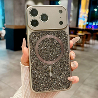 Coque Magnétique Scintillante en Strass Diamant pour iPhone 17 Pro Max 16 15 14 13 avec Chargement Sans Fil et Protection Antichoc