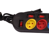 Extension électrique 5 voies, panneau d'alimentation domestique avec bouton à bascule électrique, barre lumineuse, prise d'extension colorée française