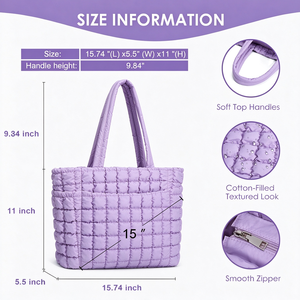 Bolso Tote Acolchado con Bolsillos con Cremallera para Mujer, Bolso Tote Grande y Ligero con Cremallera, Bolso de Trabajo, Bolso de Hombro Acolchado - Product Image 3