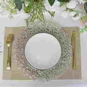 Nouvelles assiettes de présentation rondes en plastique transparent de 13 pouces, style européen antique, pour mariages et événements, avec bordure baroque en relief - Product Image 4