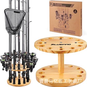 Support de cannes à pêche en bois Plusinno, capacité de 12 cannes, rotatif, sur pied, pour une utilisation en intérieur et en extérieur - Product Image 1