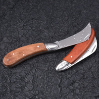 DG238 couteau de chasse aux champignons manche en bois massif lame incurvée couteau de jardin pliant couteau de greffage élagage couteau à truffe avec étui en toile
