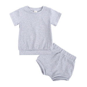 Conjunto de Dos Piezas de Ropa para Bebé Recién Nacido, Informal, de Algodón Acanalado, Unisex, para Niñas y Niños, Conjunto de Verano de Dos Piezas - Product Image 1