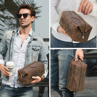 Sac à main vintage en cuir Crazy Horse pour homme, grande ouverture, trousse de toilette de voyage avec charnière métallique cachée, compatible avec iPad 8,3 pouces, cosmétiques
