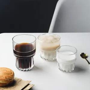 Retro ev amerikan buzlu kahve fincanı şeffaf soğuk ekstraksiyon latte cam küçük bardak istifleme fincan kafeterya gözlükleri