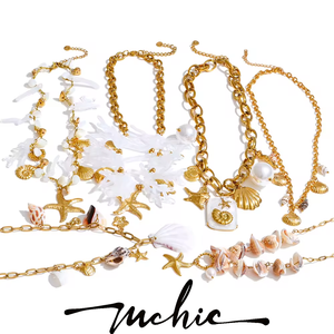 Collier pendentif étoile de mer en acier inoxydable plaqué or style océan Mchic 3494, collier en résine <span class=keywords><strong>corail</strong></span> et perles baroques, bijoux - Product Image 1