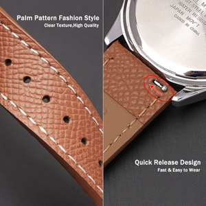 <span class=keywords><strong>Cinturino</strong></span> per <span class=keywords><strong>Orologio</strong></span> in Vera <span class=keywords><strong>Pelle</strong></span> Pieno Fiore con Cuciture 18mm 20mm 22mm a Sgancio Rapido e Trama Palmata - Product Image 4