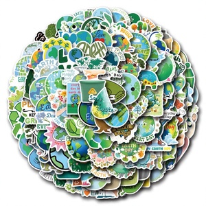 BOYUE Factory <b>Price</b> Custom Die Cut Earth Day Cartoon Pattern Waterproof Vinyl Adhesive <b>Stickers</b> 50pcs Home Decoration Foil - Product Image 2