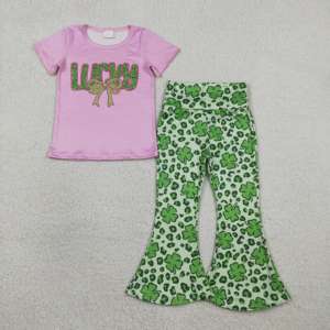 GSPO1876 rts Little Active Girl ชุดพิมพ์ลายใบไม้สีเขียว ชุดเด็กขายส่ง ชุดกระโปรงแขนสั้น เด็กผู้หญิง - Product Image 3