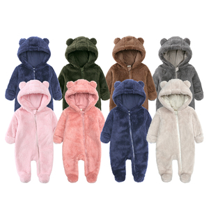 0-12 mesi grazioso tutina con cappuccio per neonati abbigliamento in pile con orso tuta da neonato vestiti <span class=keywords><strong>invernali</strong></span> pagliaccetto per bambini all'ingrosso - Product Image 1