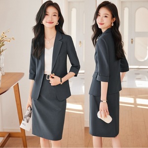 Women's Professional Suit Skirt Set Three Quarter Sleeve Midi Length Breathable Office Lady Workwear Formal Attire - Product Image 1