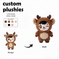Jouets en peluche personnalisés en coton PP brodé, faible MOQ, animaux en peluche (ours, cerf, poisson), poupées douces avec doublure en maille, idéal pour les anniversaires